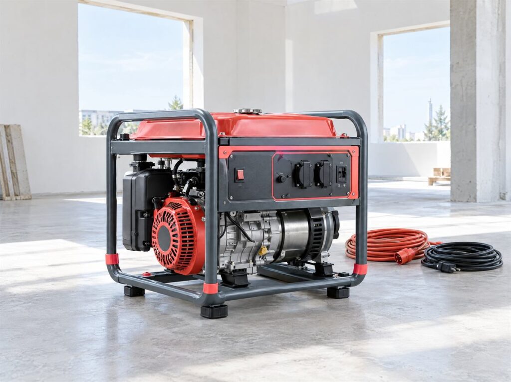 Generador eléctrico portátil en una obra en construcción
